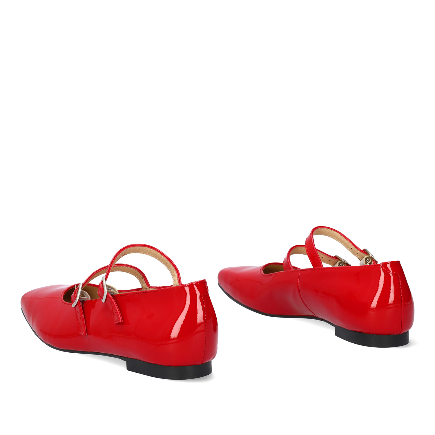 Ballerines plates en cuir verni rouge 