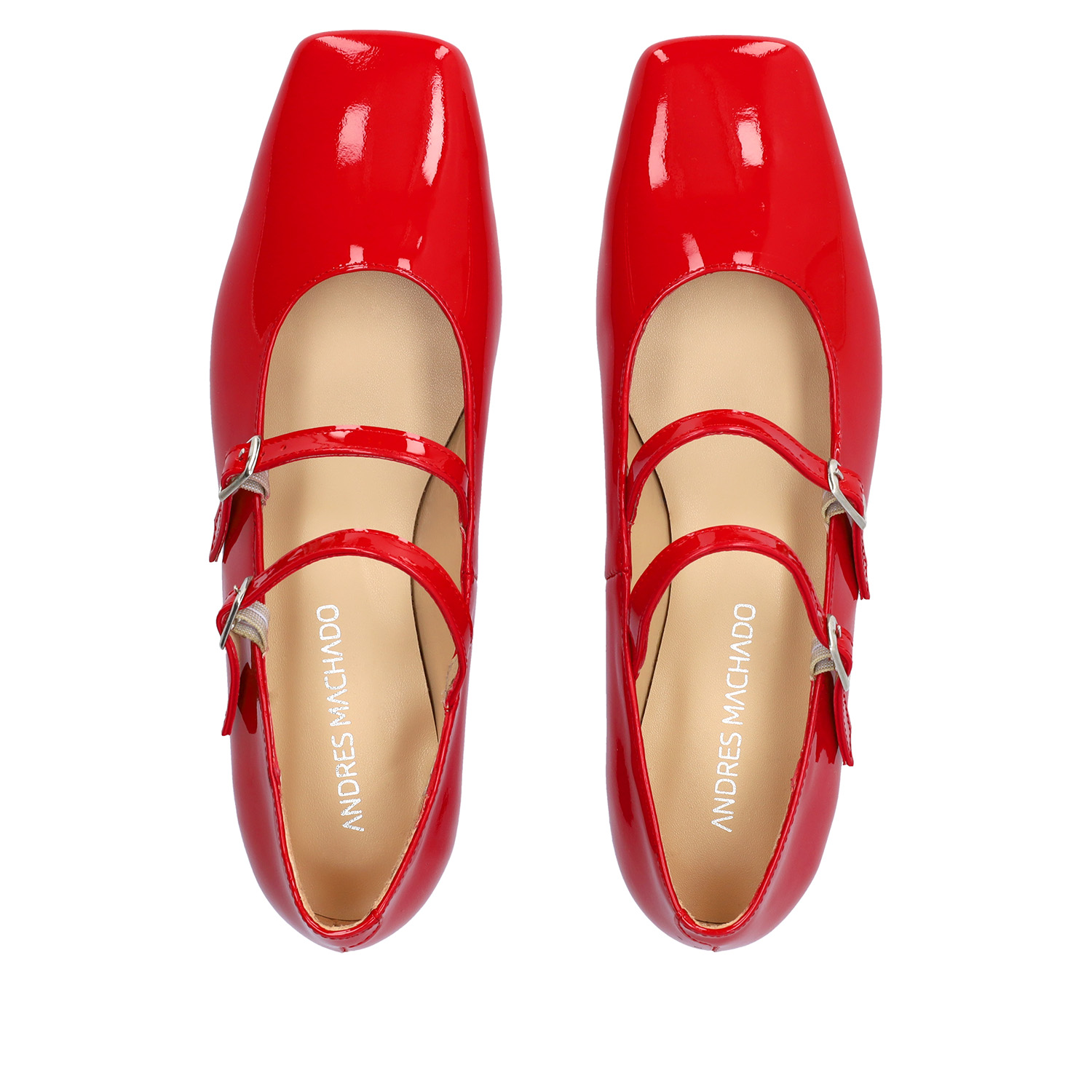 Ballerines plates en cuir verni rouge 