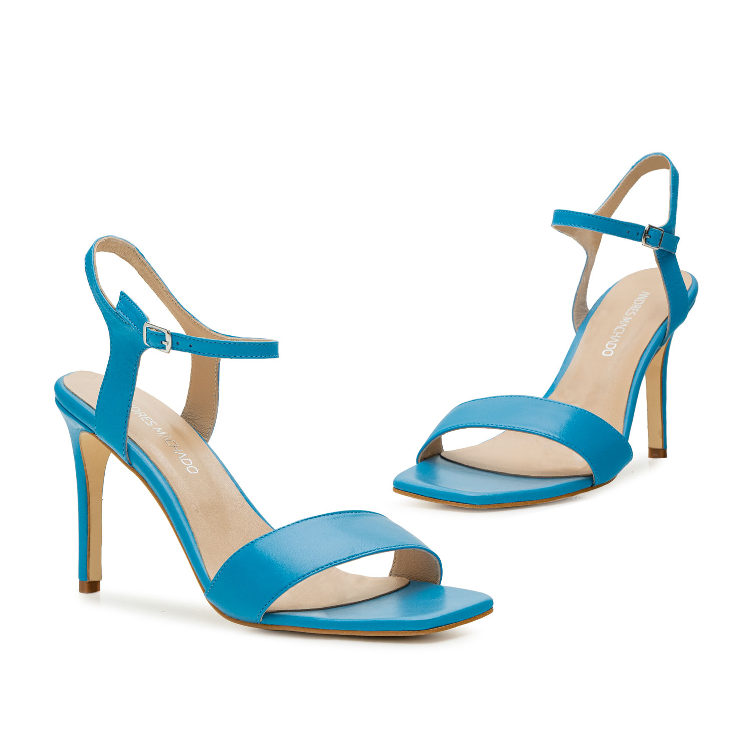 Ankle Stiletto Sandals in Blue Leather 
