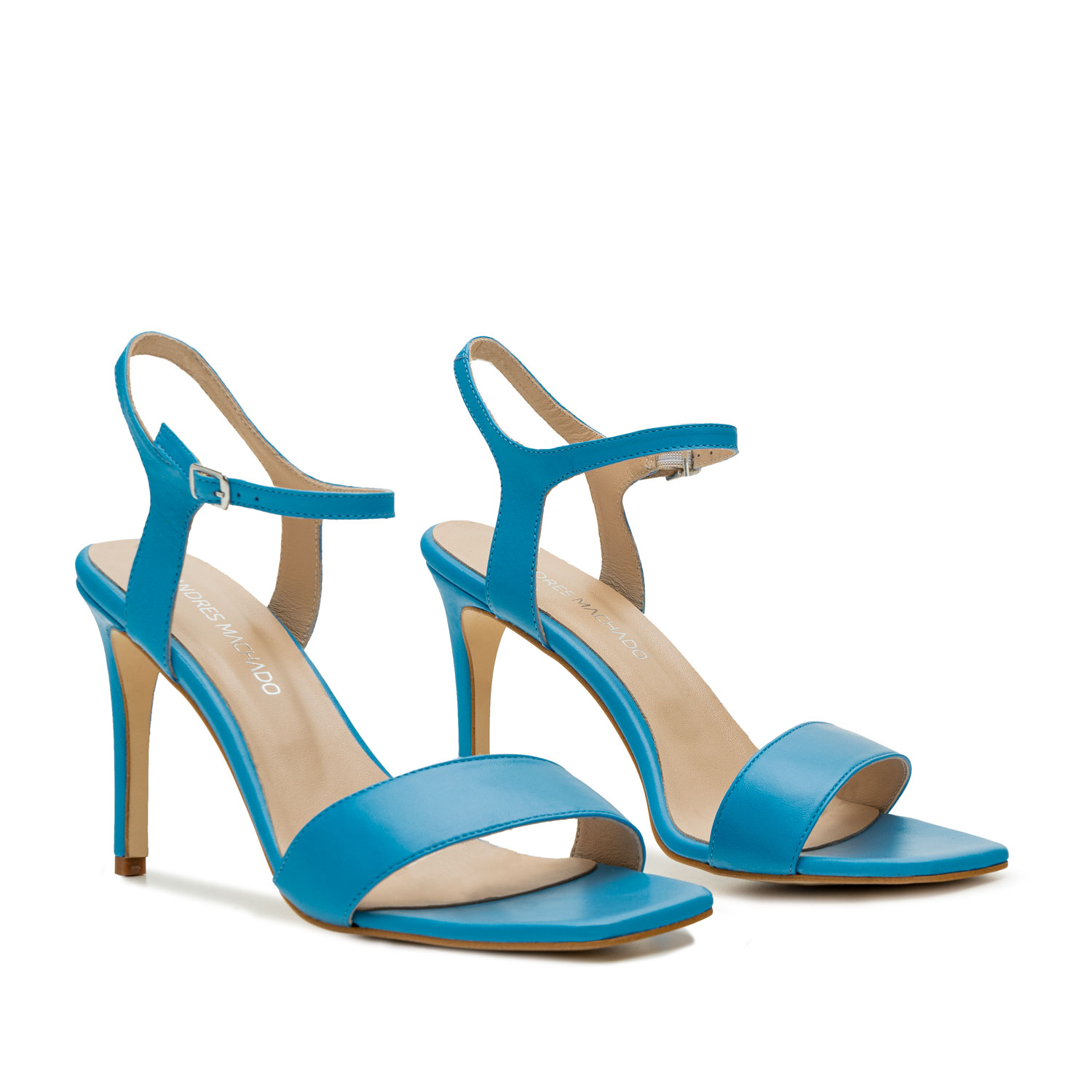 Ankle Stiletto Sandals in Blue Leather 