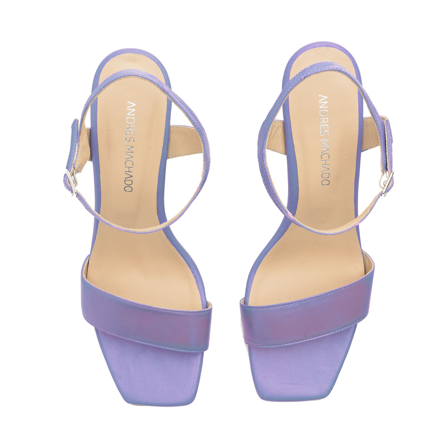 Ankle Stiletto Sandals in Purple Leather 