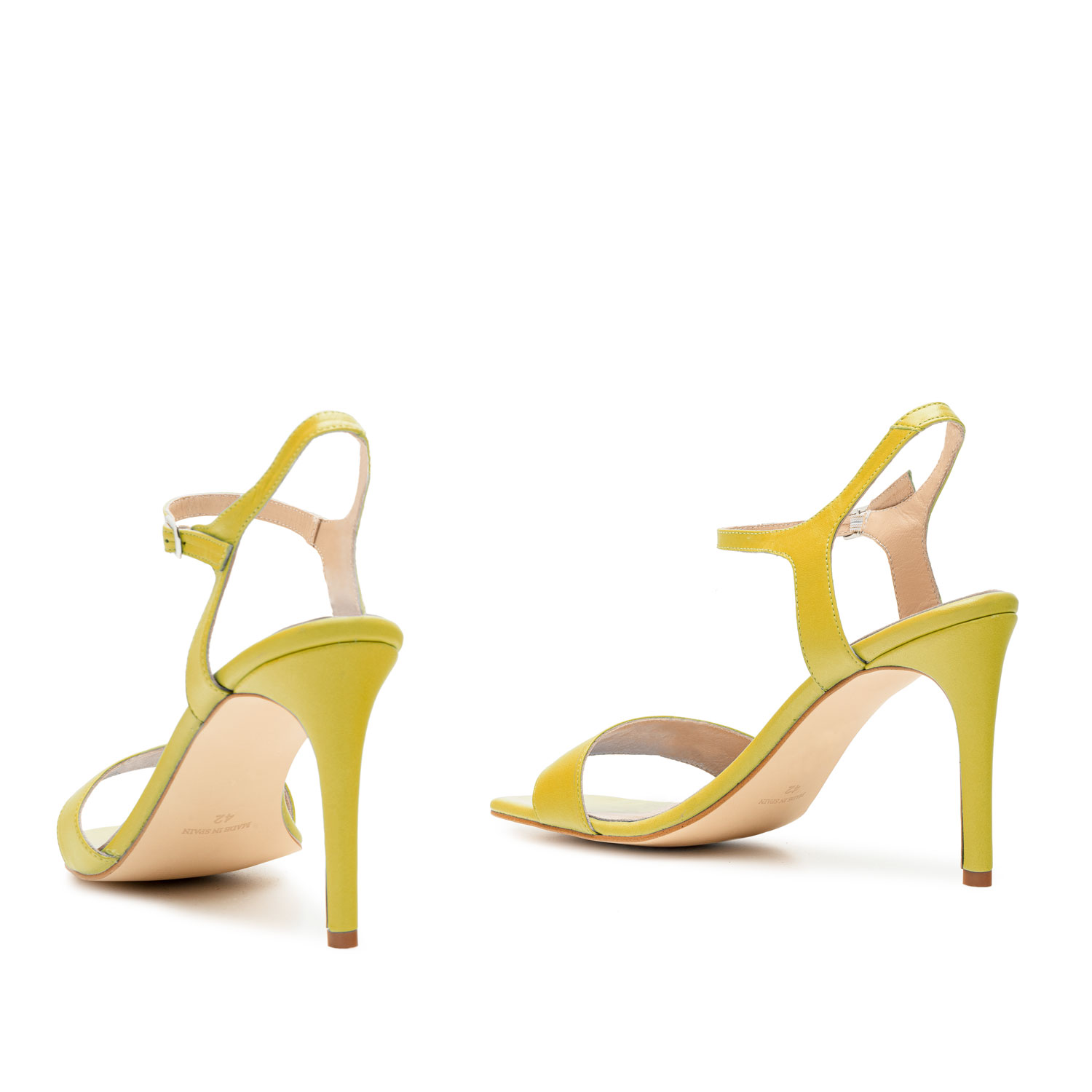 Ankle Stiletto Sandals in Yellow Leather 
