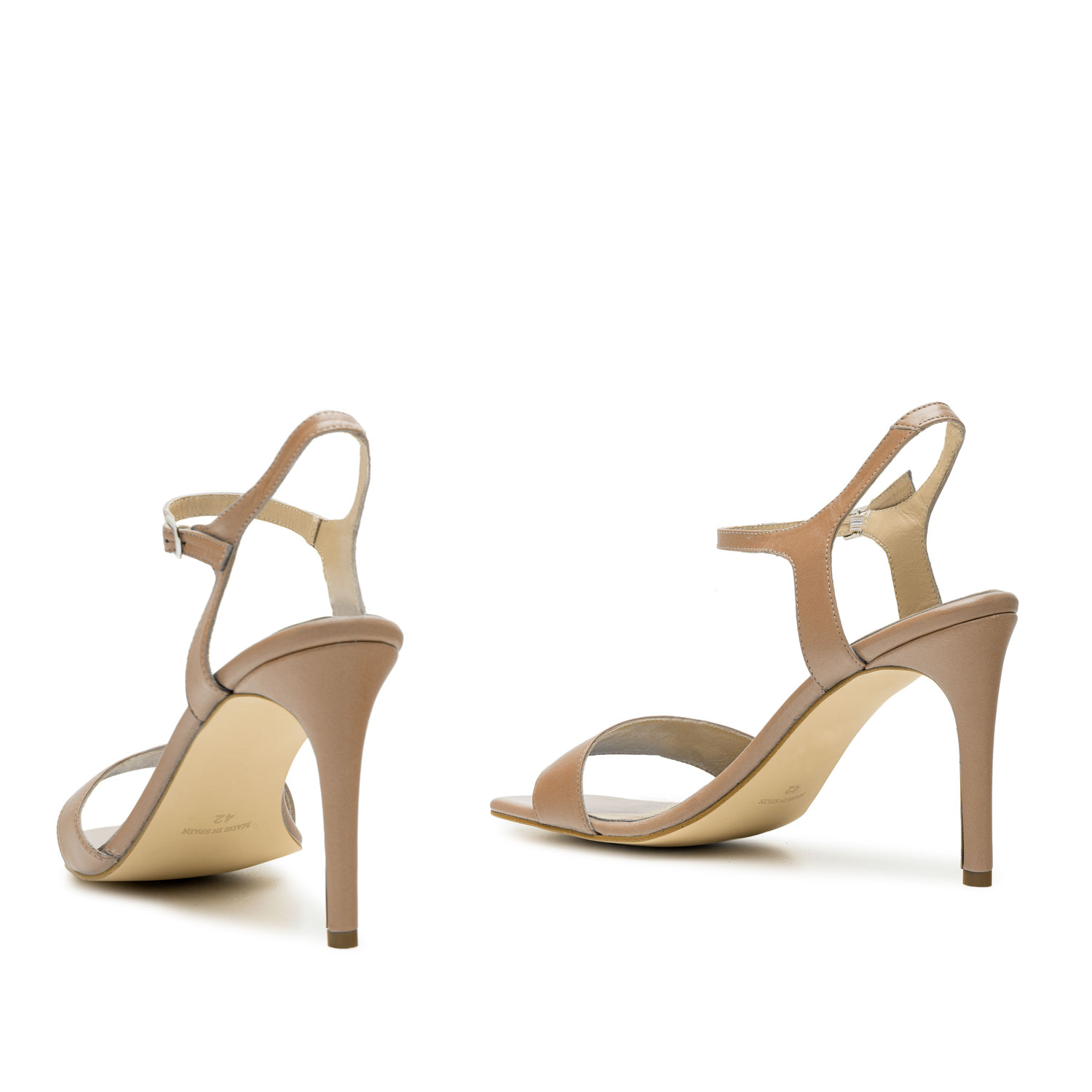 Ankle Stiletto Sandals in Nude Leather 