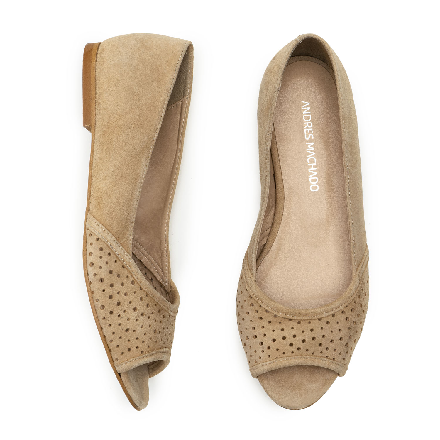 Open Toe Ballet Flats in Camel Suede Leather 
