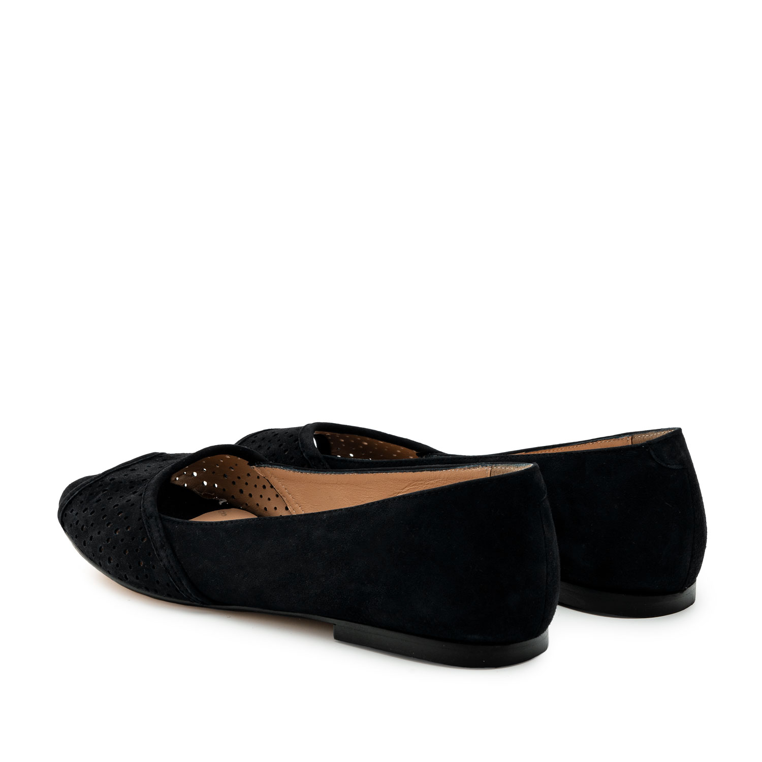 Open Toe Ballet Flats in Black Suede Leather 