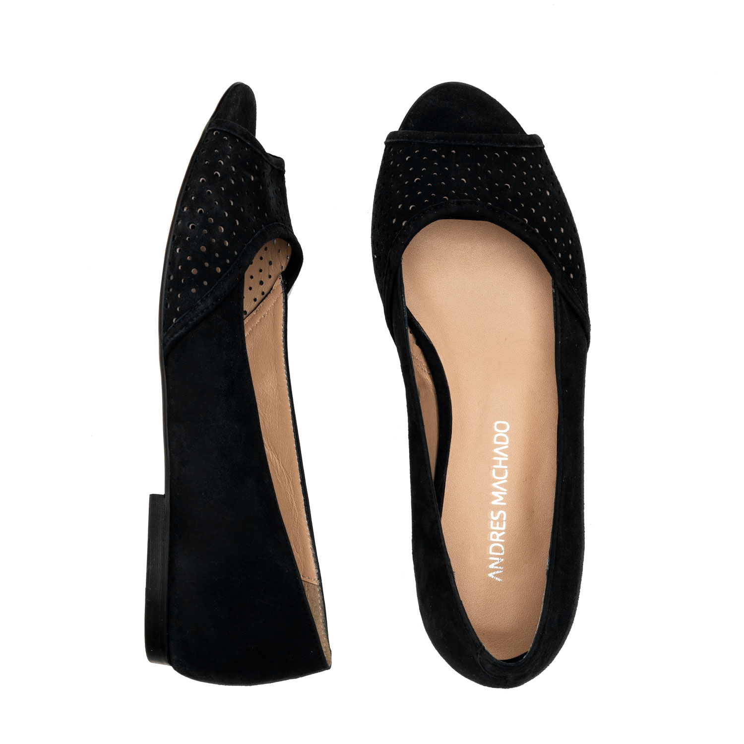 Balerinki peep toe zamszowe czarne 