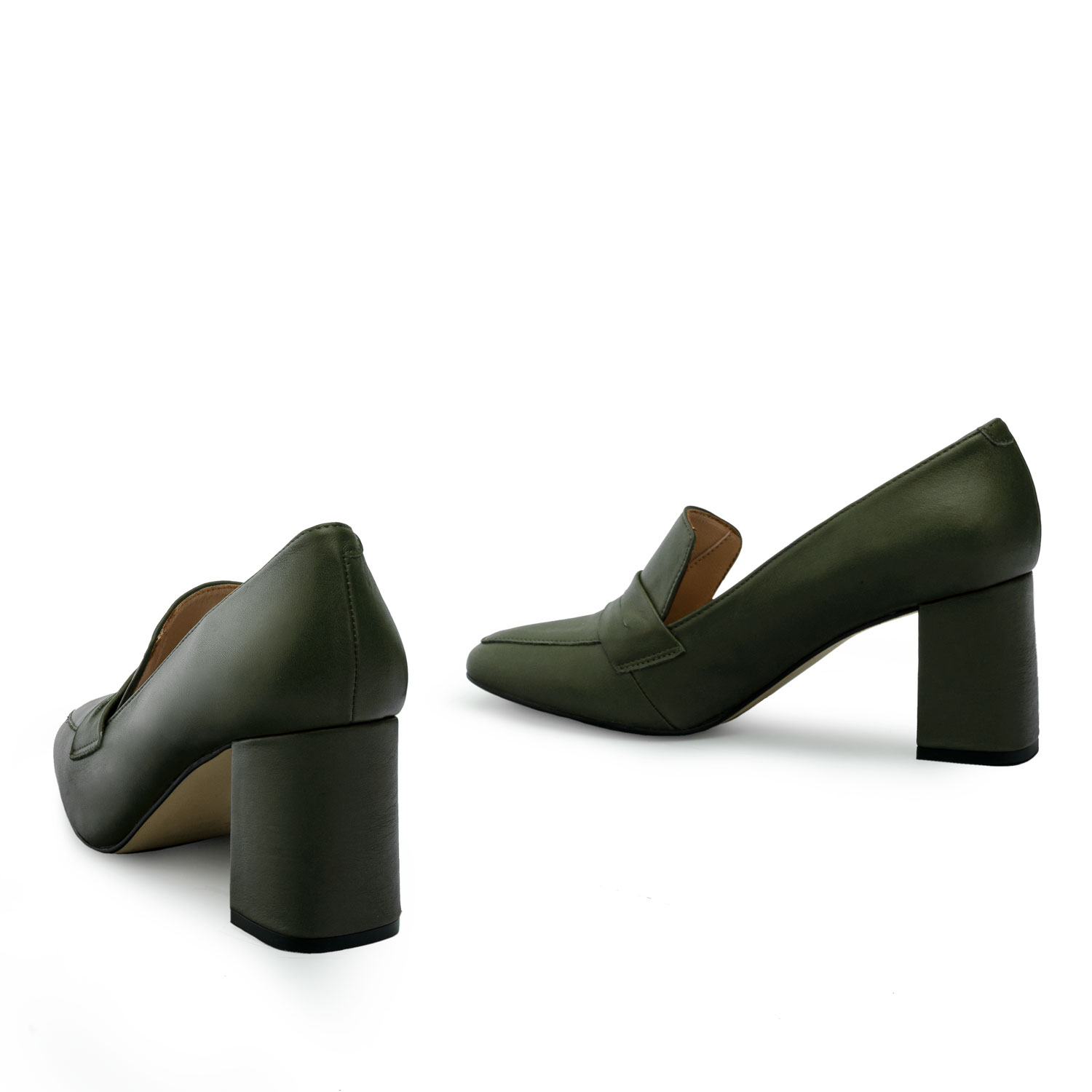 Heeled Loafers in Kaki Leather 