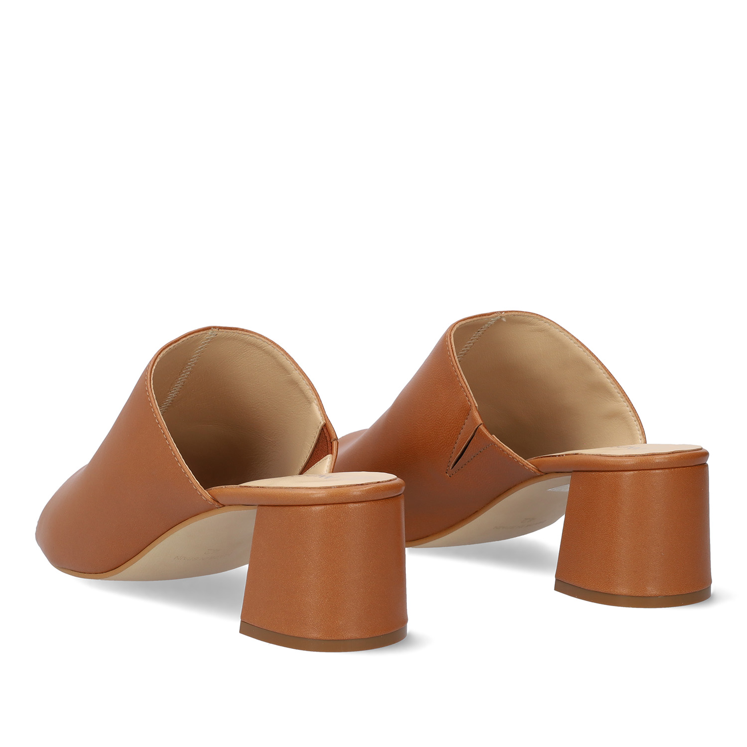 Brown leather heeled mules 