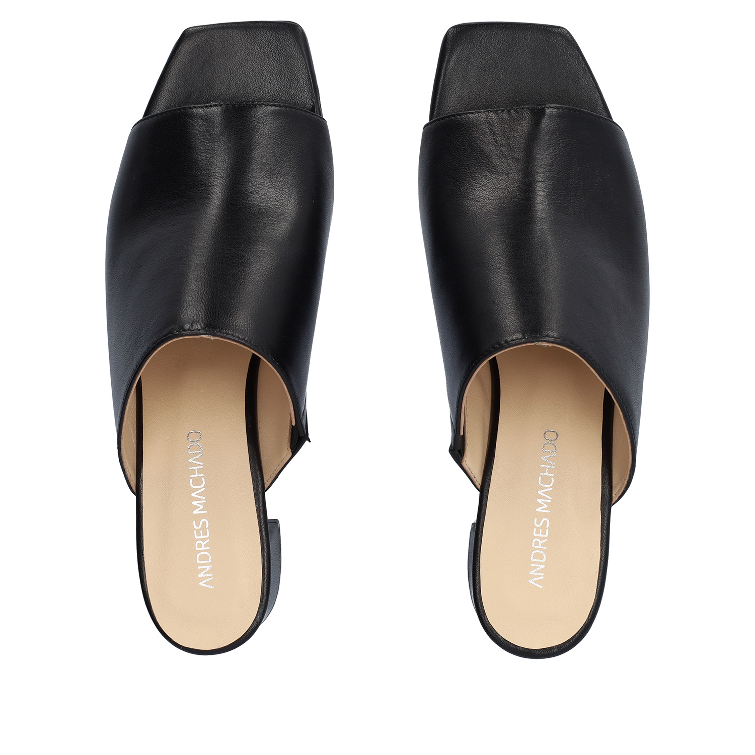 Black leather heeled mules 