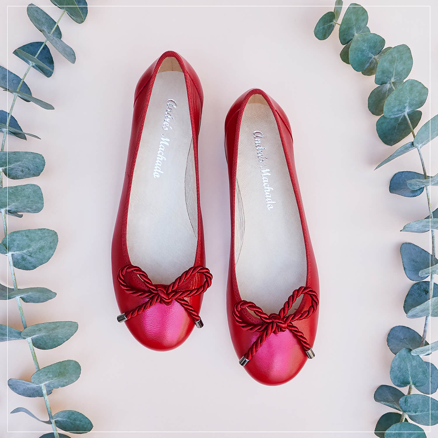 red leather ballerina flats