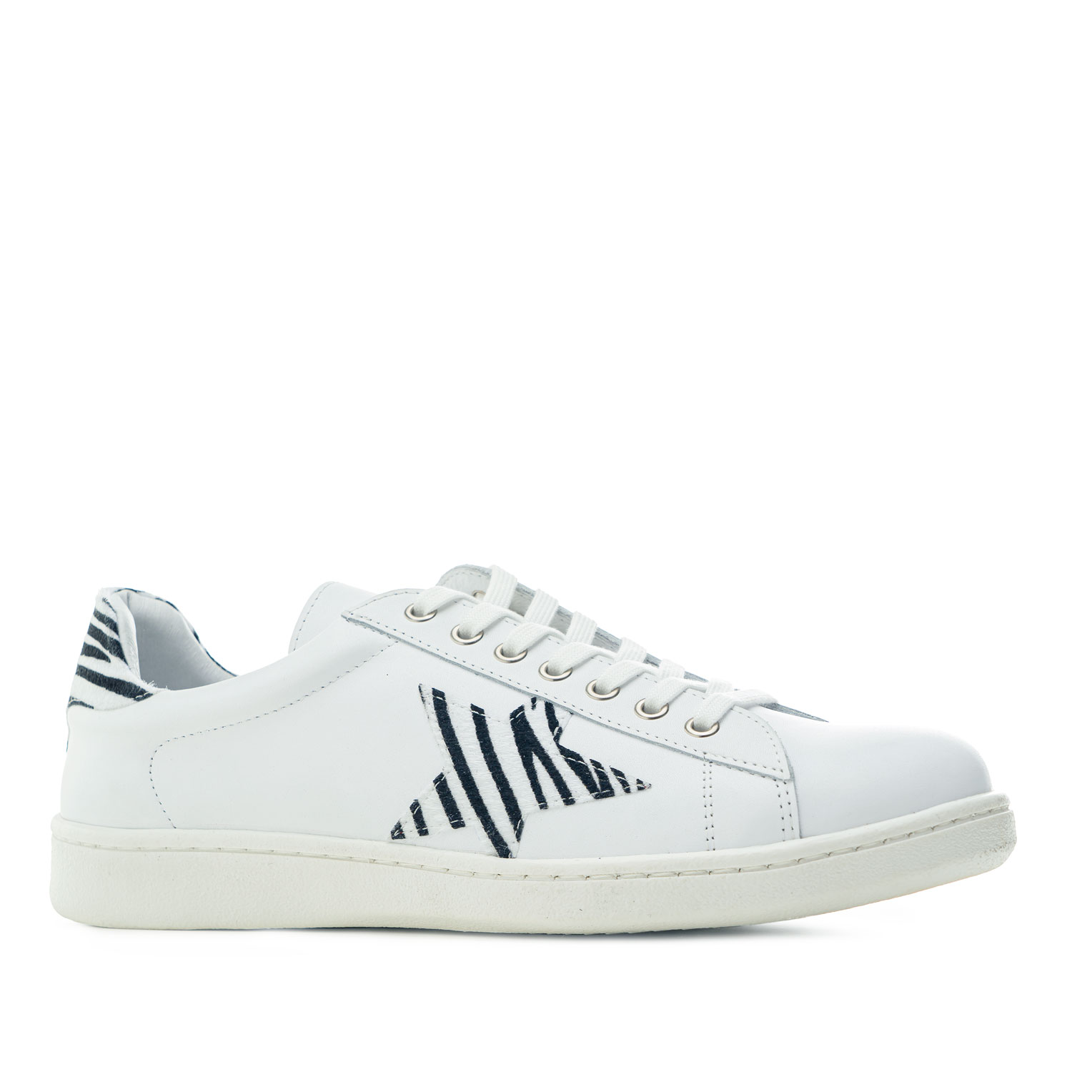 Trainers in White Leather with Animal Print detail 