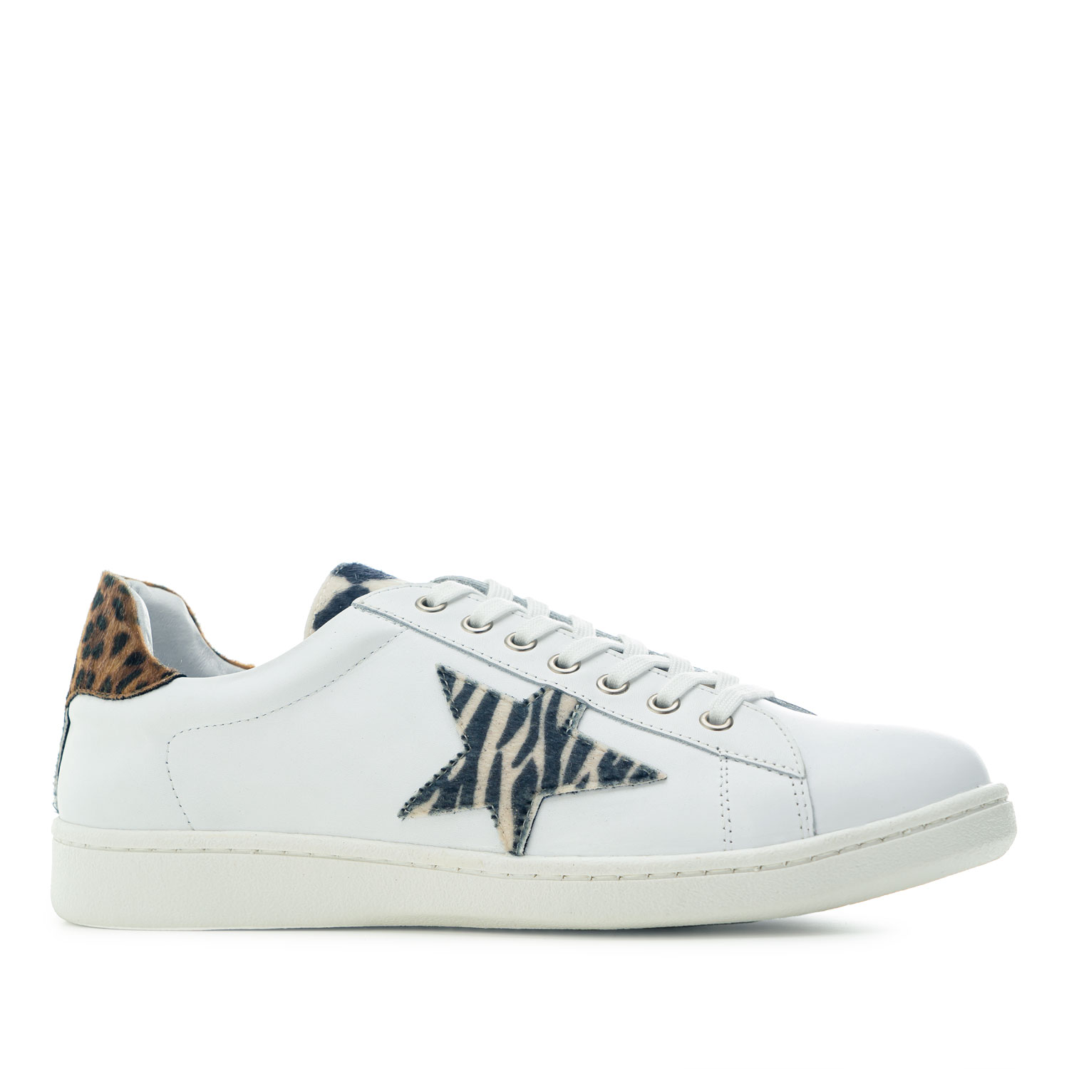 Trainers in White Leather with Animal Print detail 
