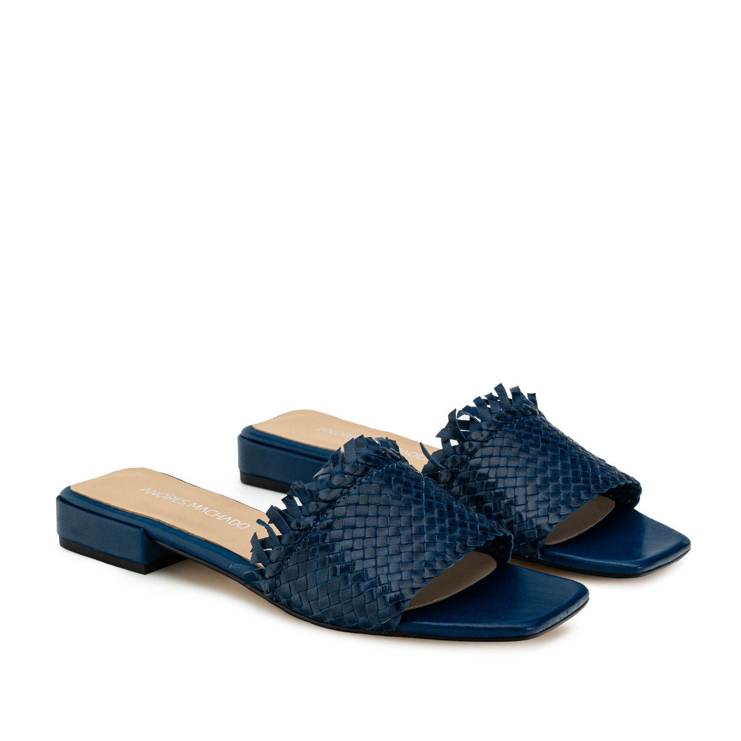 Braided Mules in Deep Blue Leather 