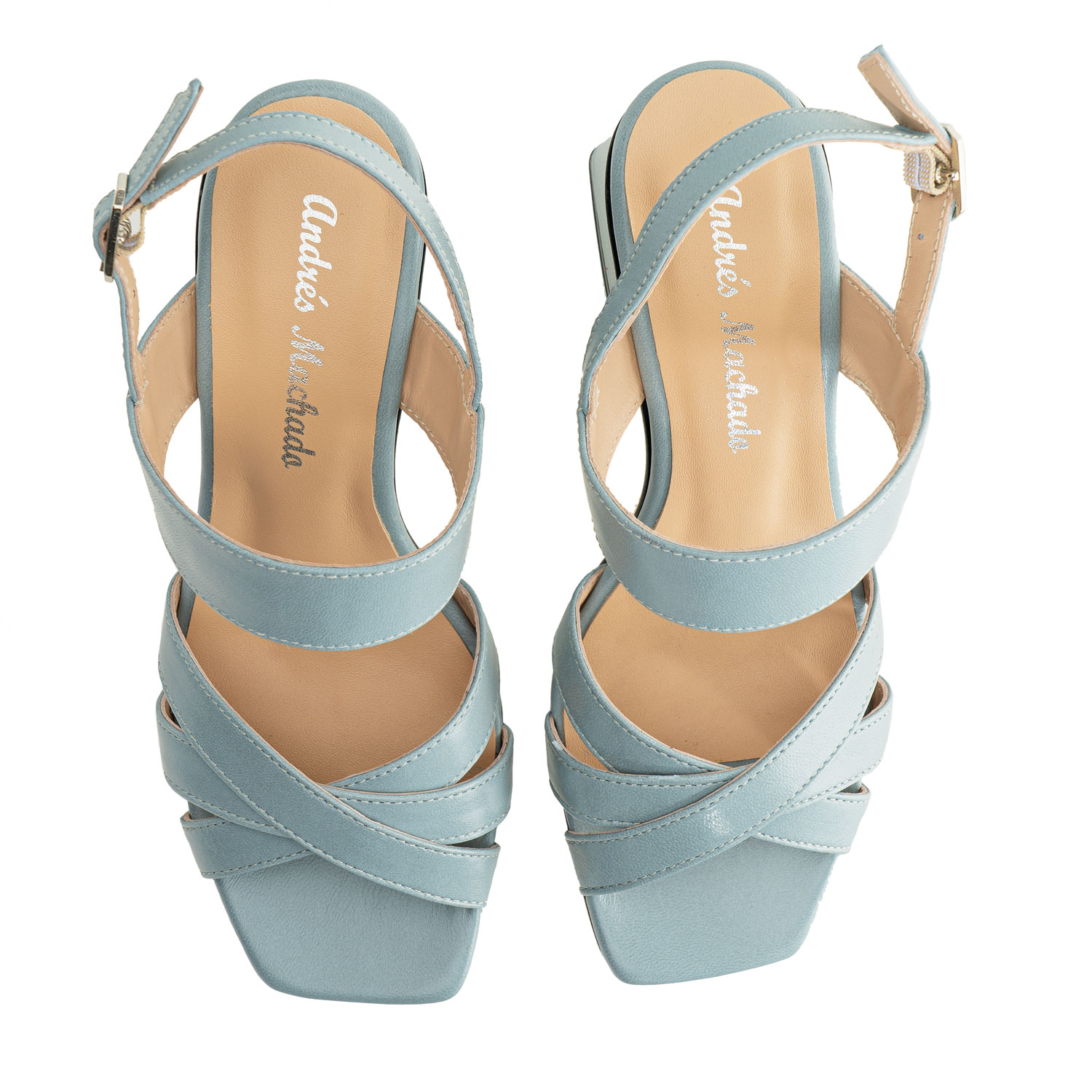 Block Sandals in Sky Blue Leather 