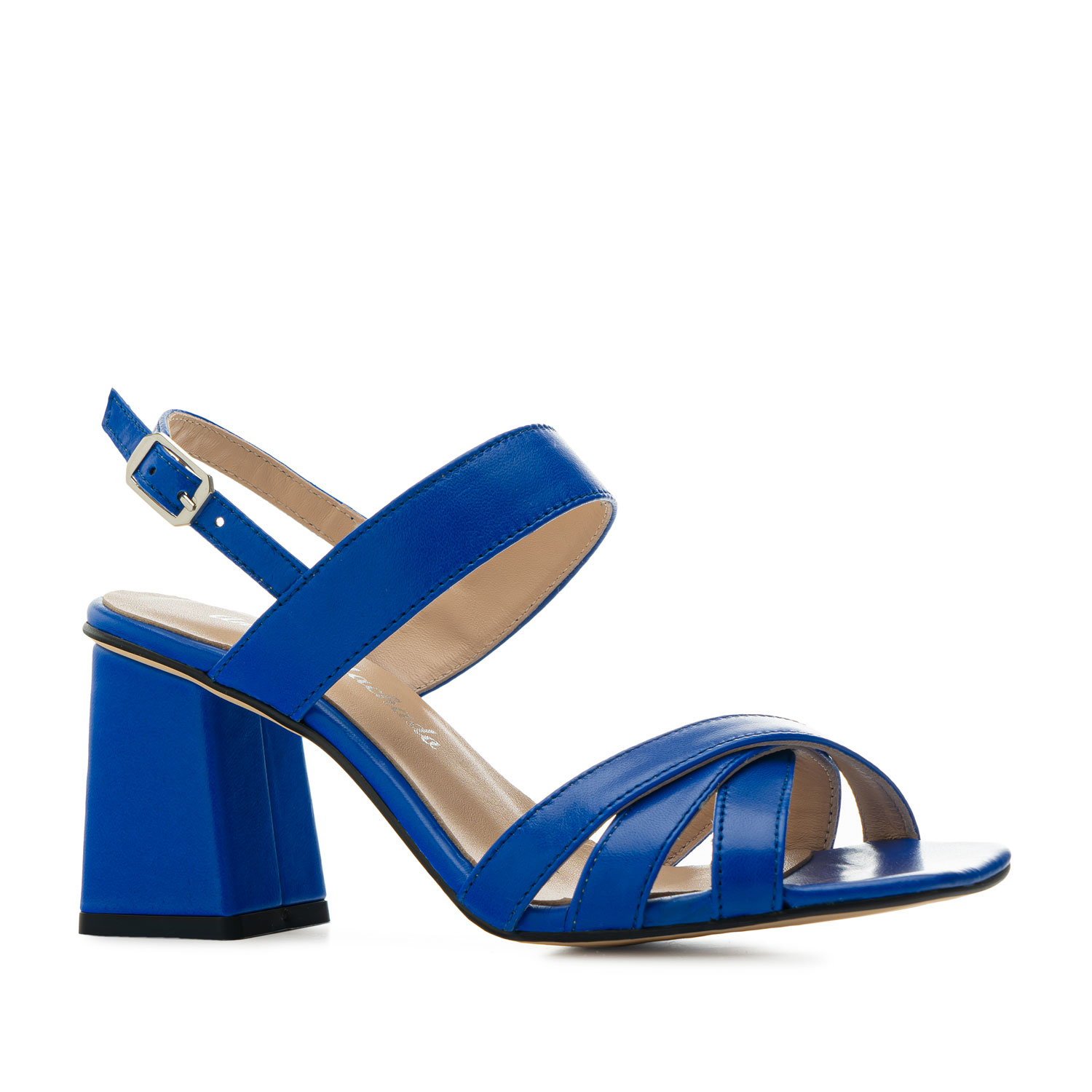 Sandalias tacón ancho en piel color Azul - Tallas de la 32 a 45