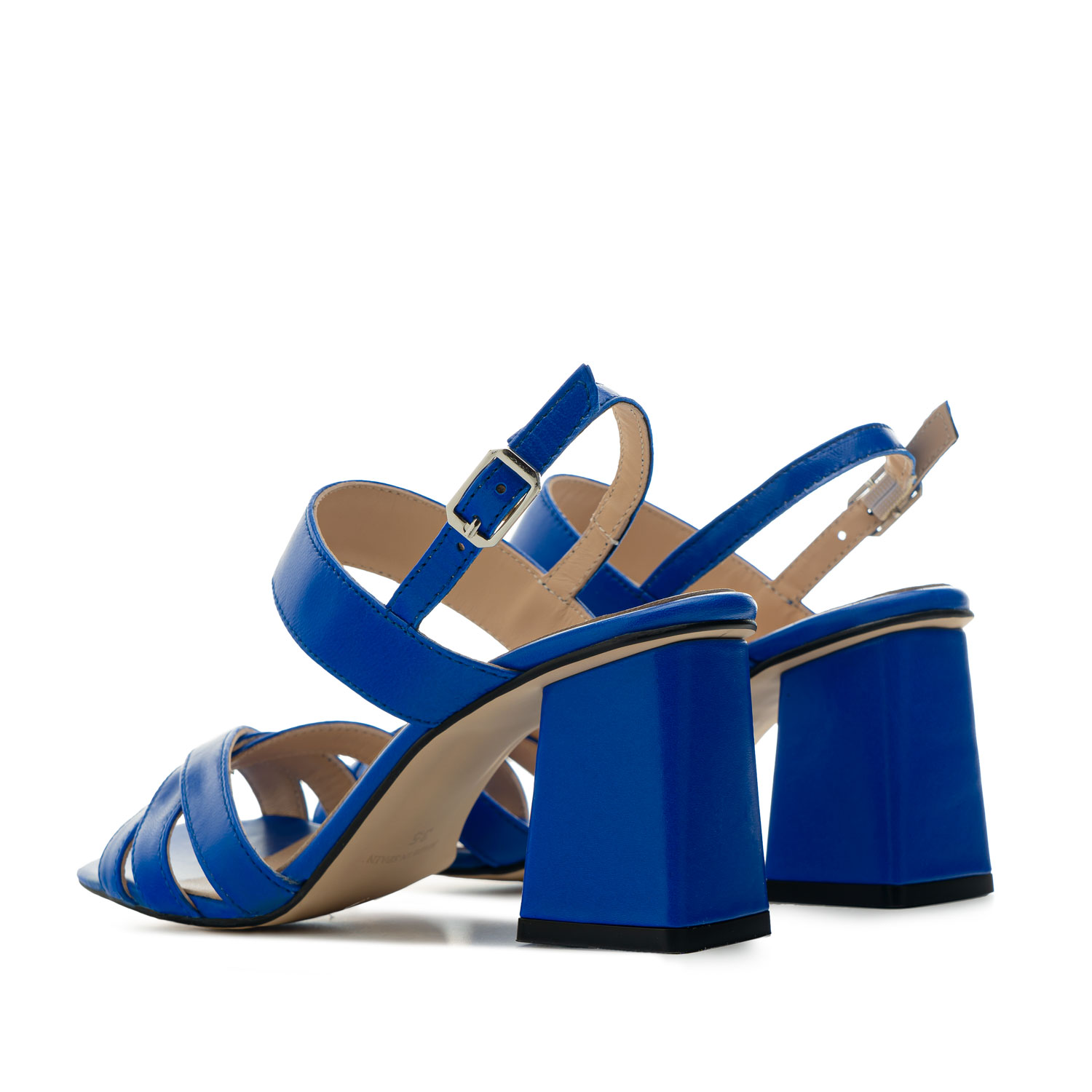 Sandales talons larges en cuir de couleur Bleu 