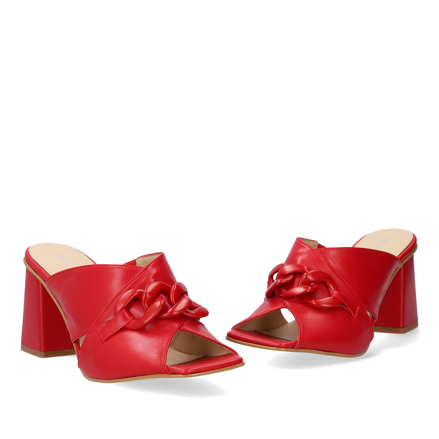Red leather heeled sandals 