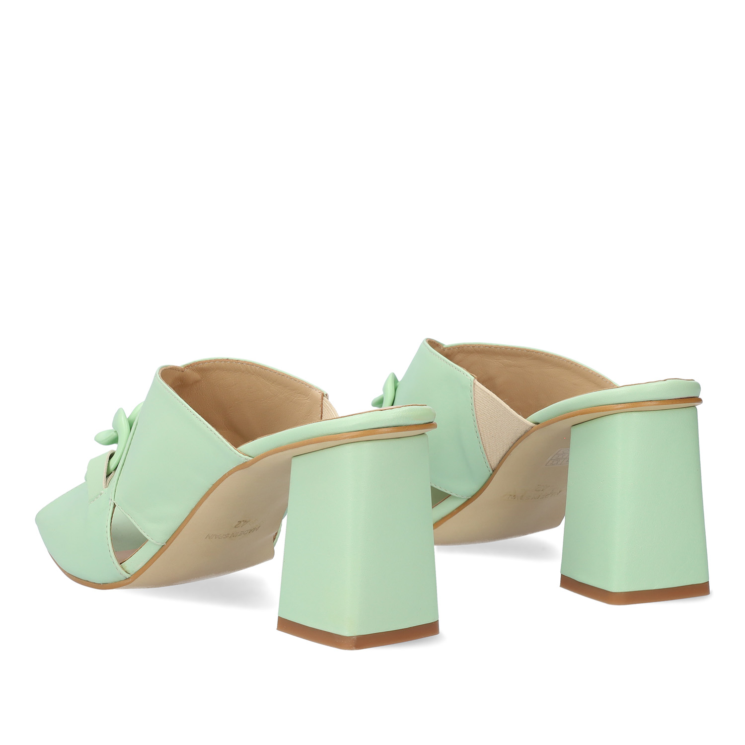Green leather heeled sandals 