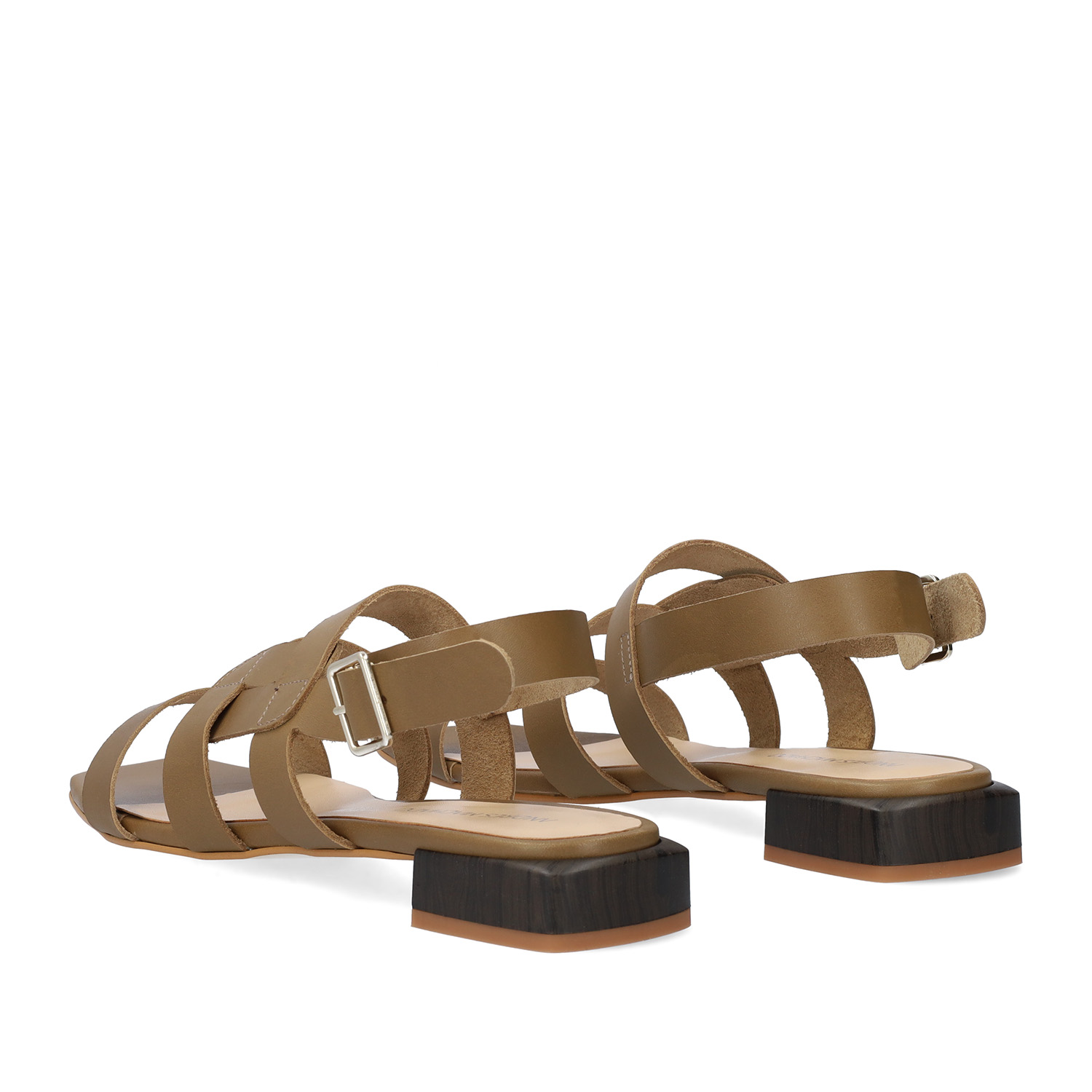 Sandale plate Kaki en cuir 