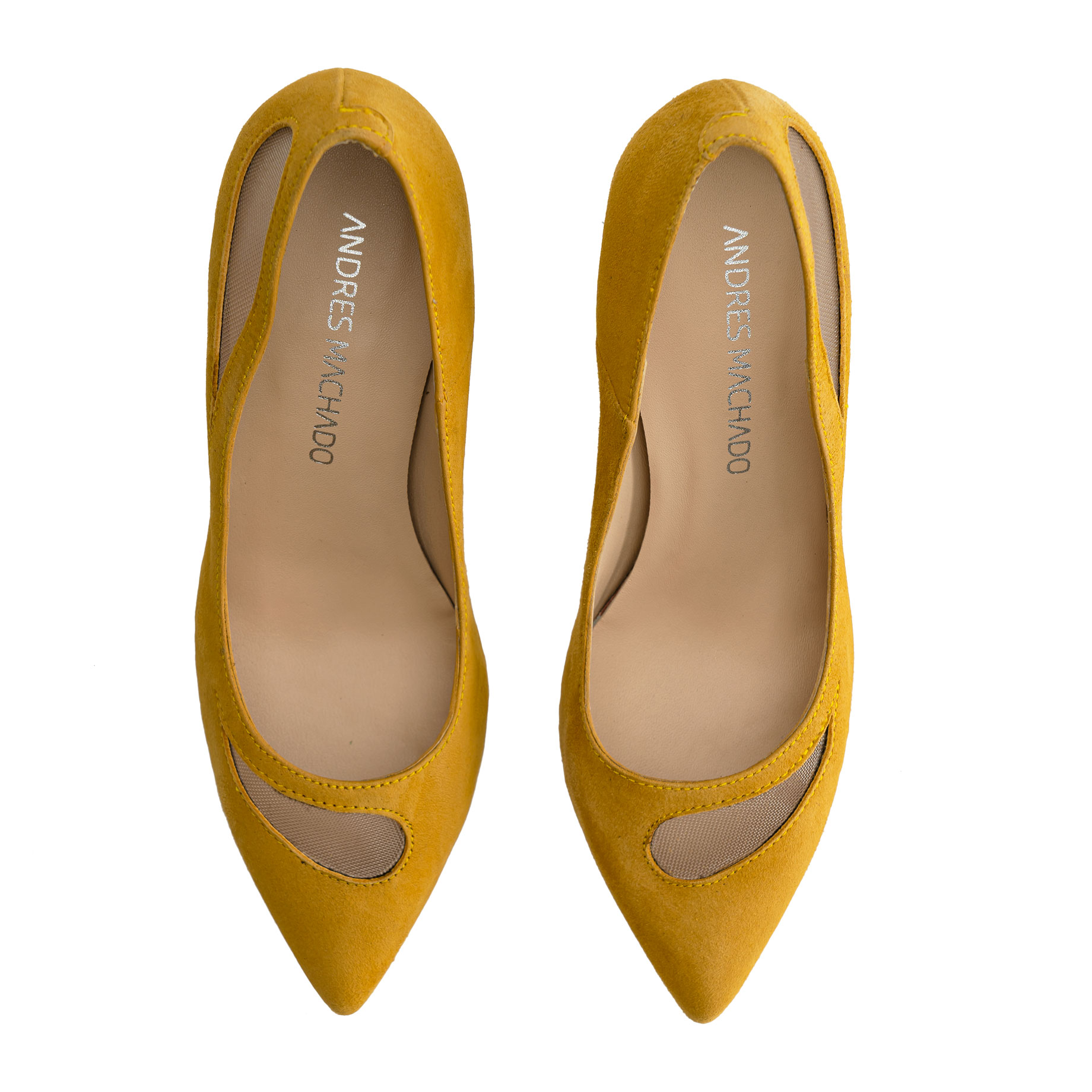 Mesh Stilettos in Mustard Yellow Suede Leather - Exclusive Leather ...