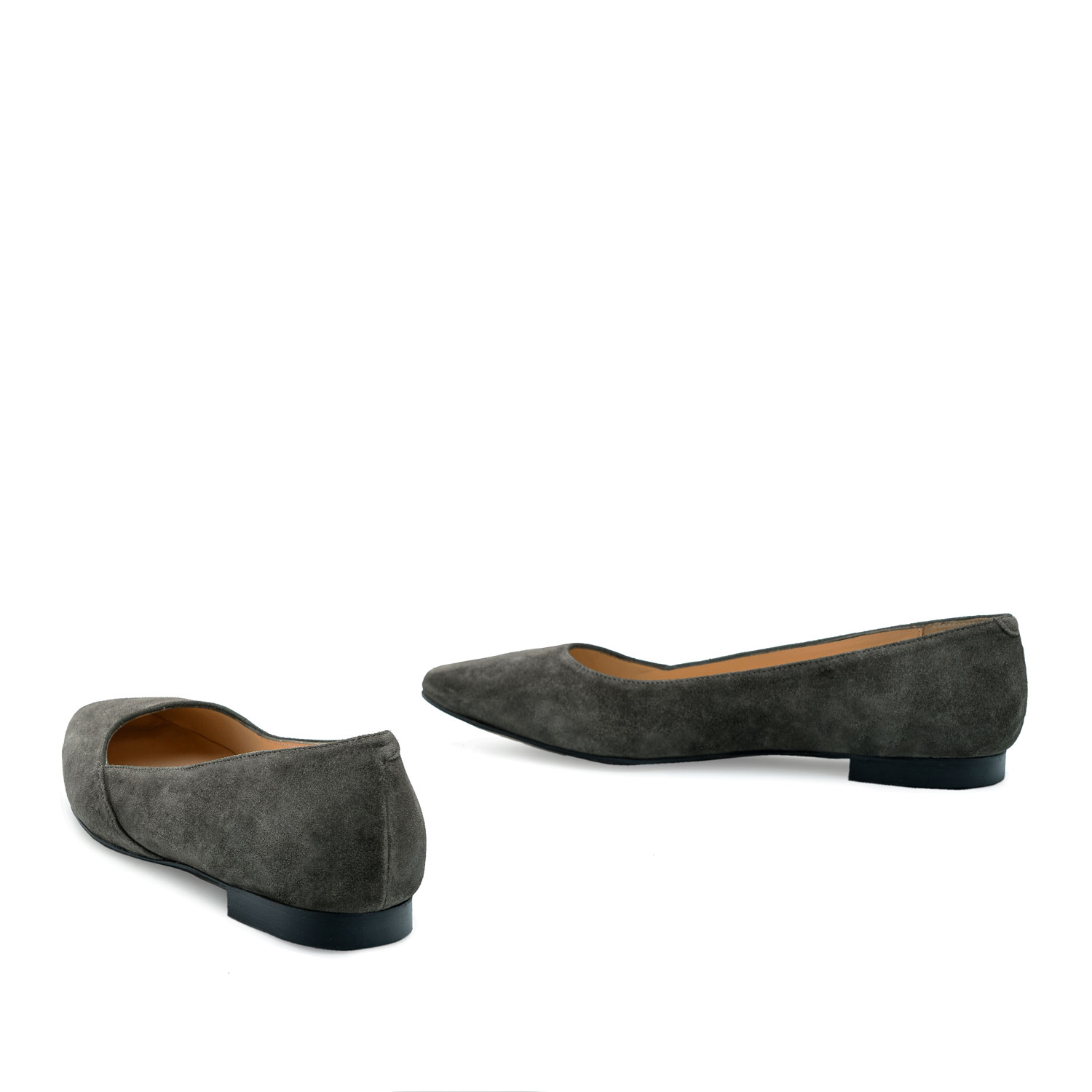 Flat Slip-on Shoes in Grey Split Leather 