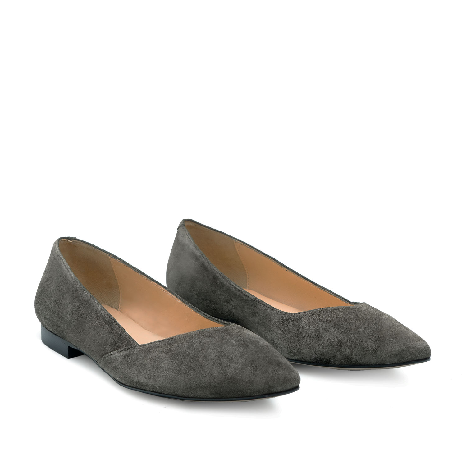 Flat Slip-on Shoes in Grey Split Leather 