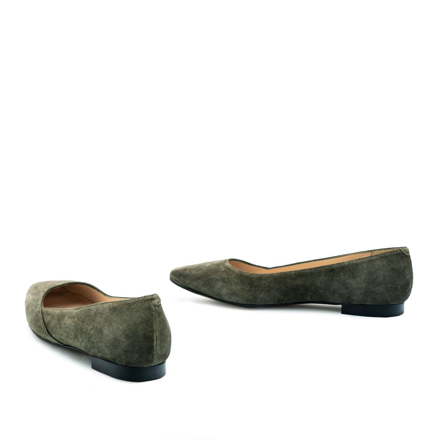 Chaussures plates en croûte de cuir Kaki 