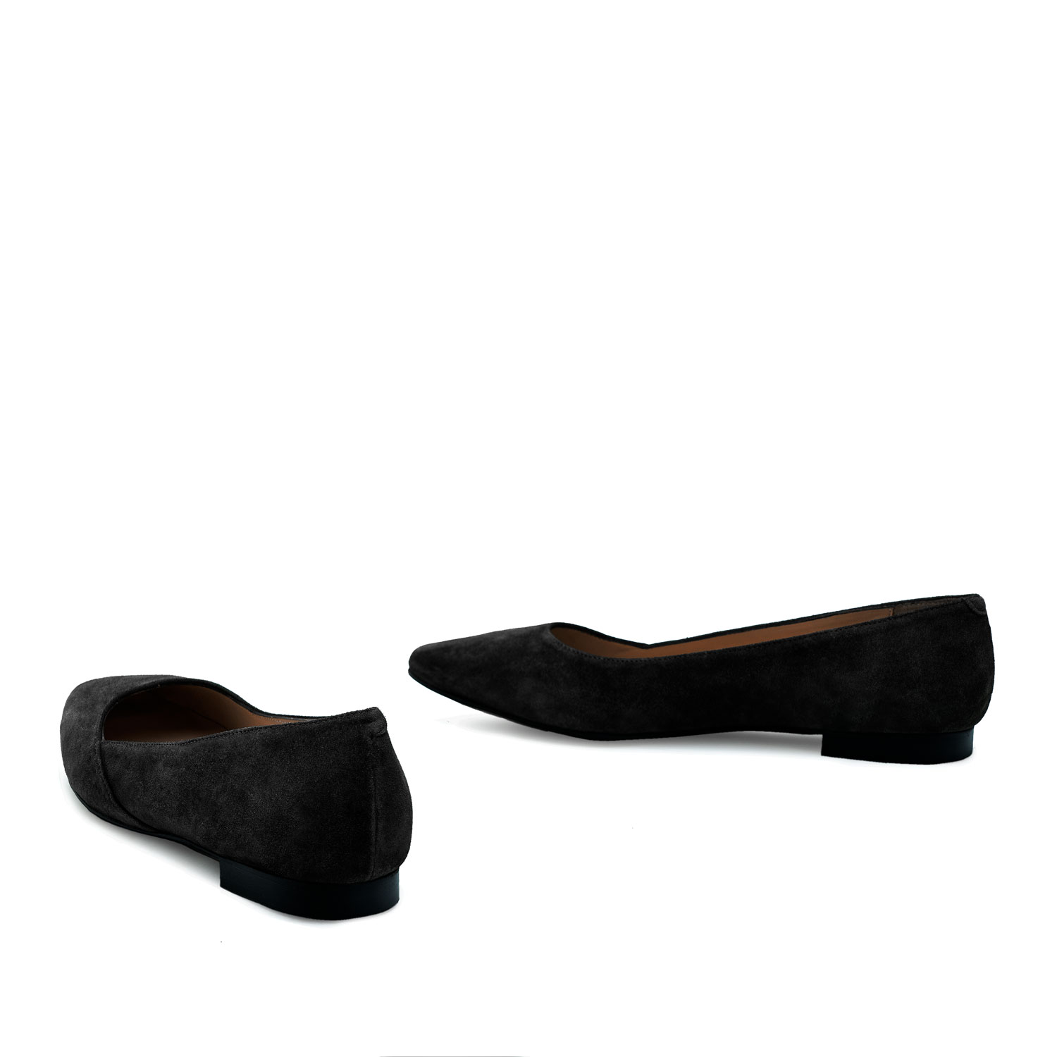 Flat Slip-on Shoes in Black Split Leather 