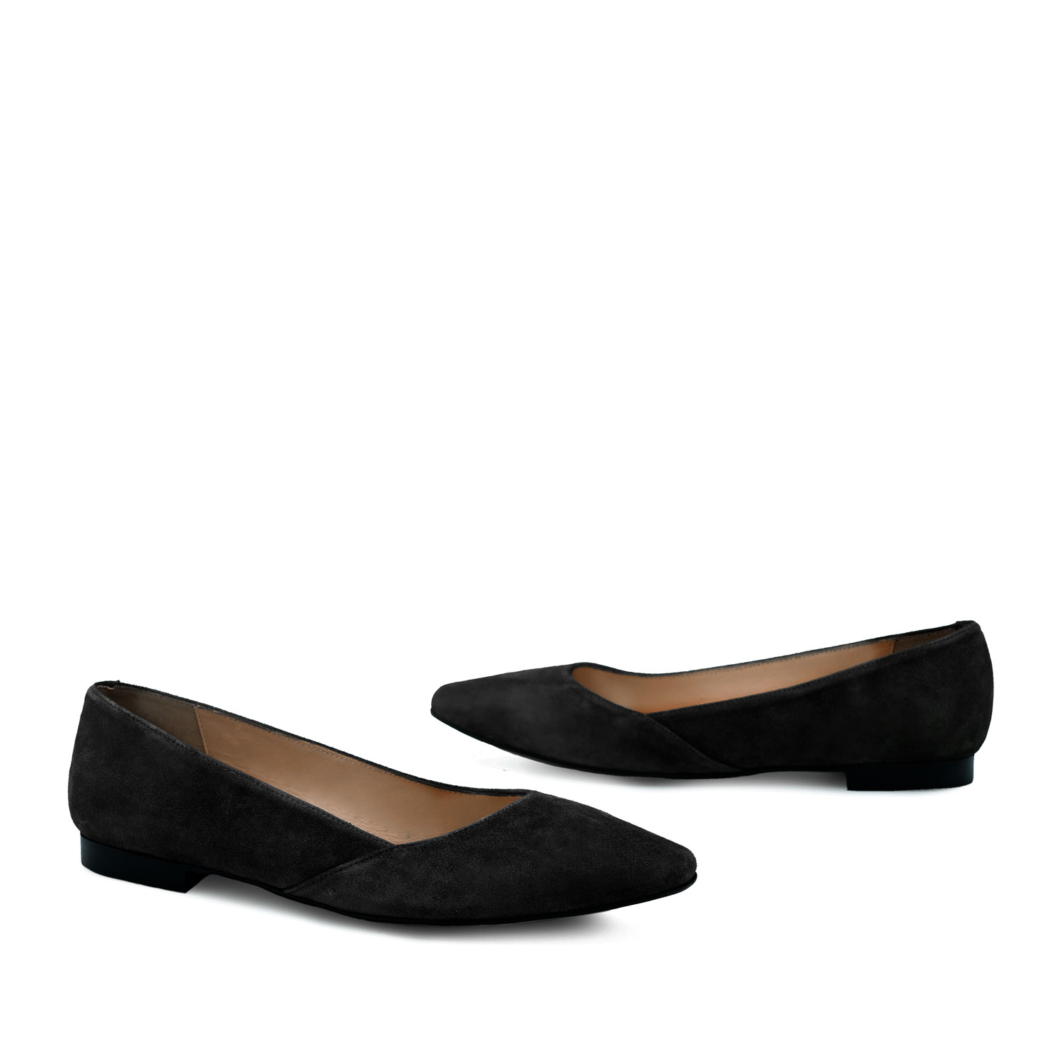 Flat Slip-on Shoes in Black Split Leather 