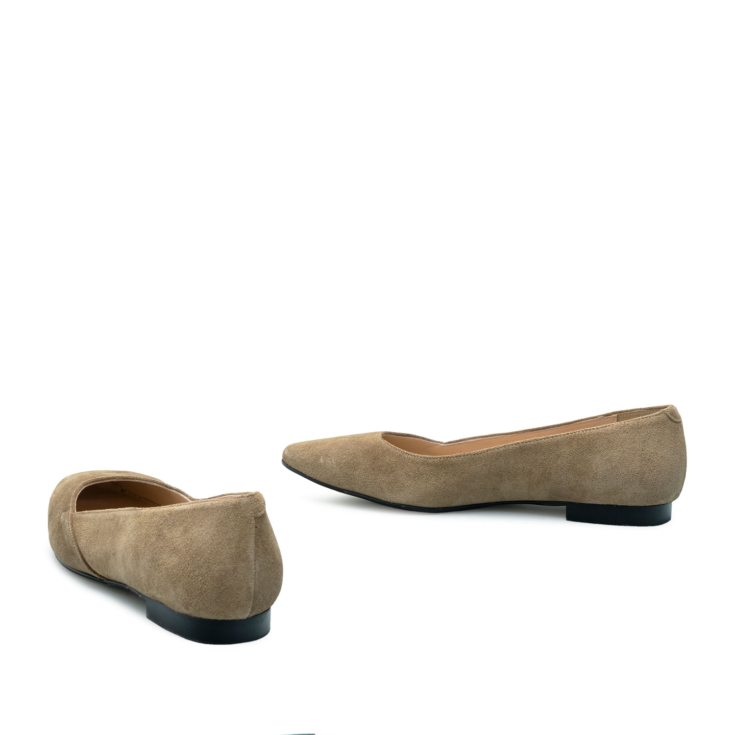 Chaussures plates en croûte de cuir Taupe 