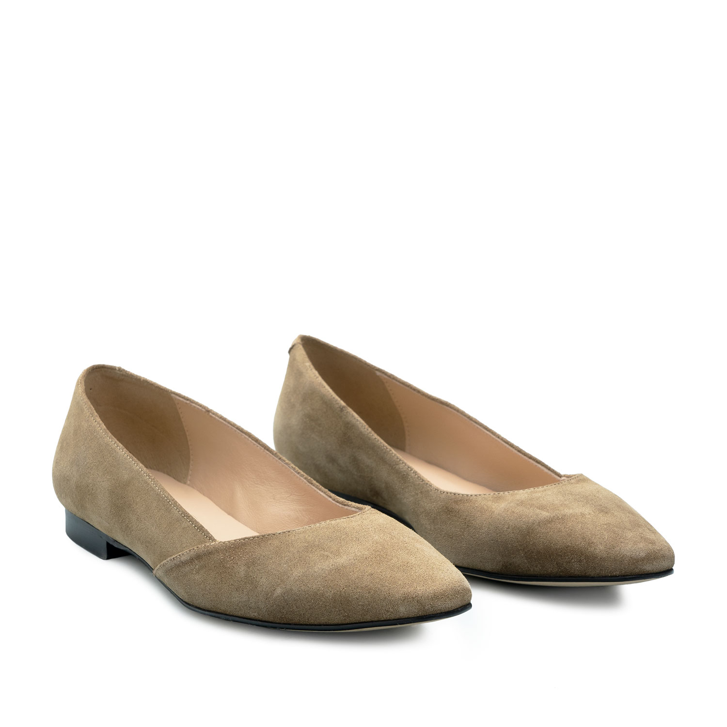 Flat Slip-on Shoes in Taupe Split Leather 