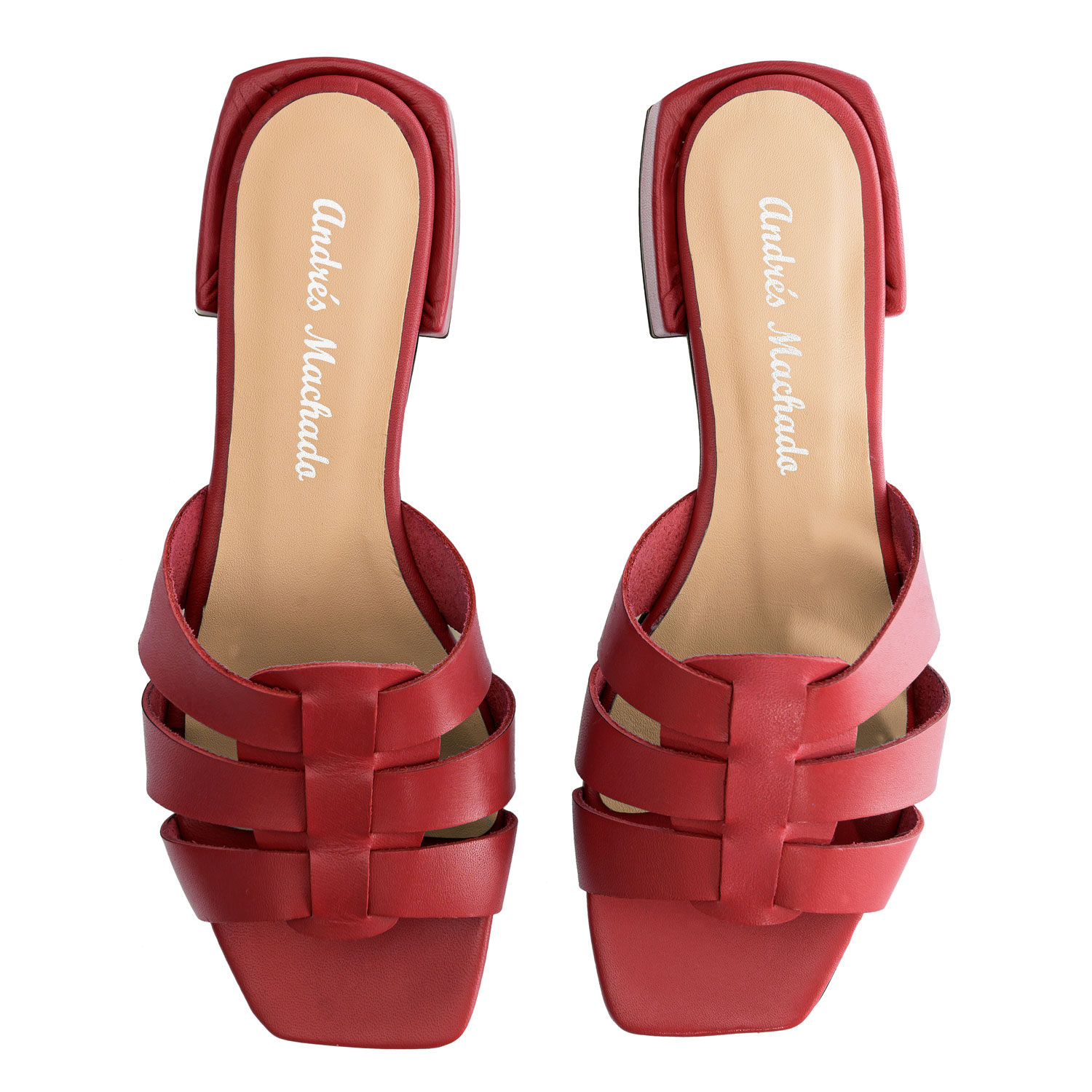 Square-toe Sandals in Red Leather - Women, Large Sizes, Women, Petite ...