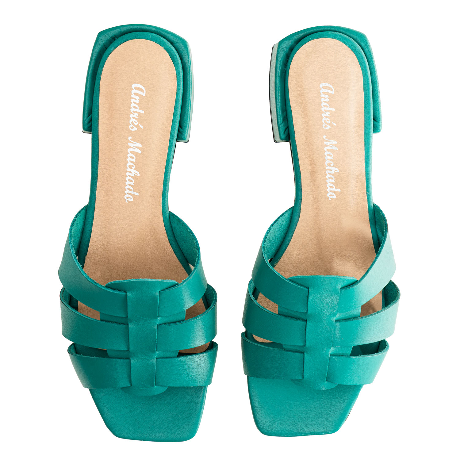 Square-toe Sandals in Turquoise Leather 