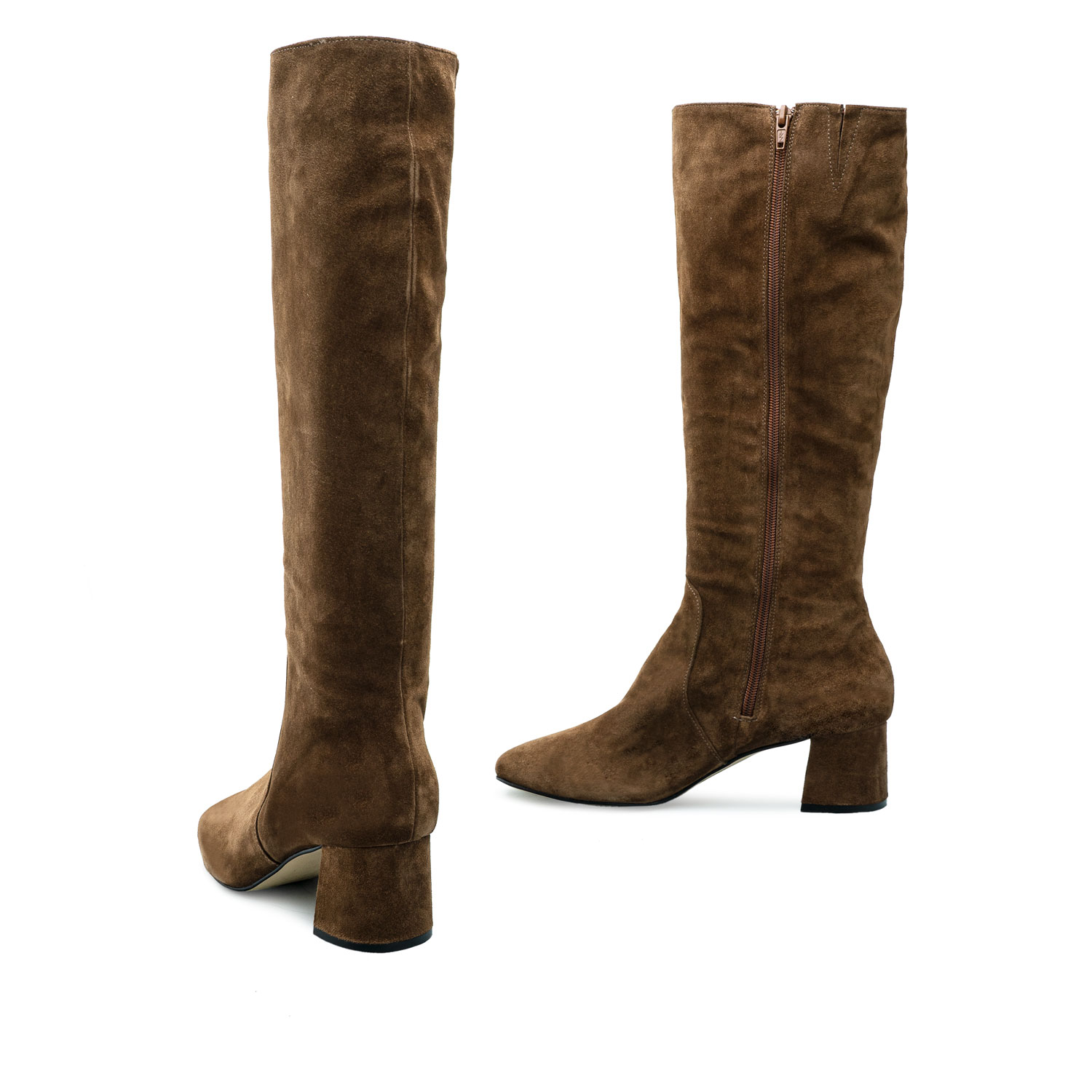 Mid-Calf Boots in Brown Split Leather 