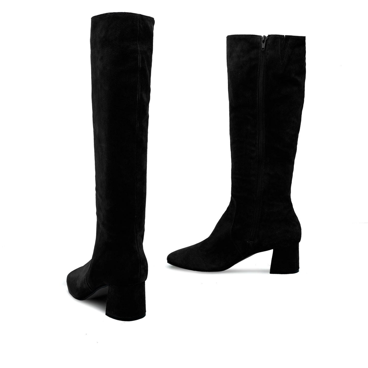 Mid-Calf Boots in Black Split Leather 