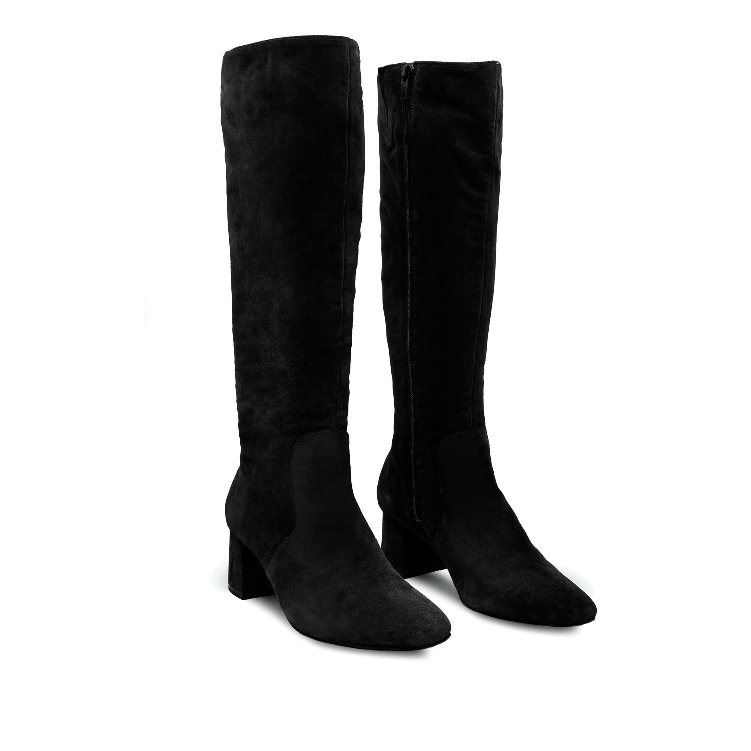 Mid-Calf Boots in Black Split Leather 