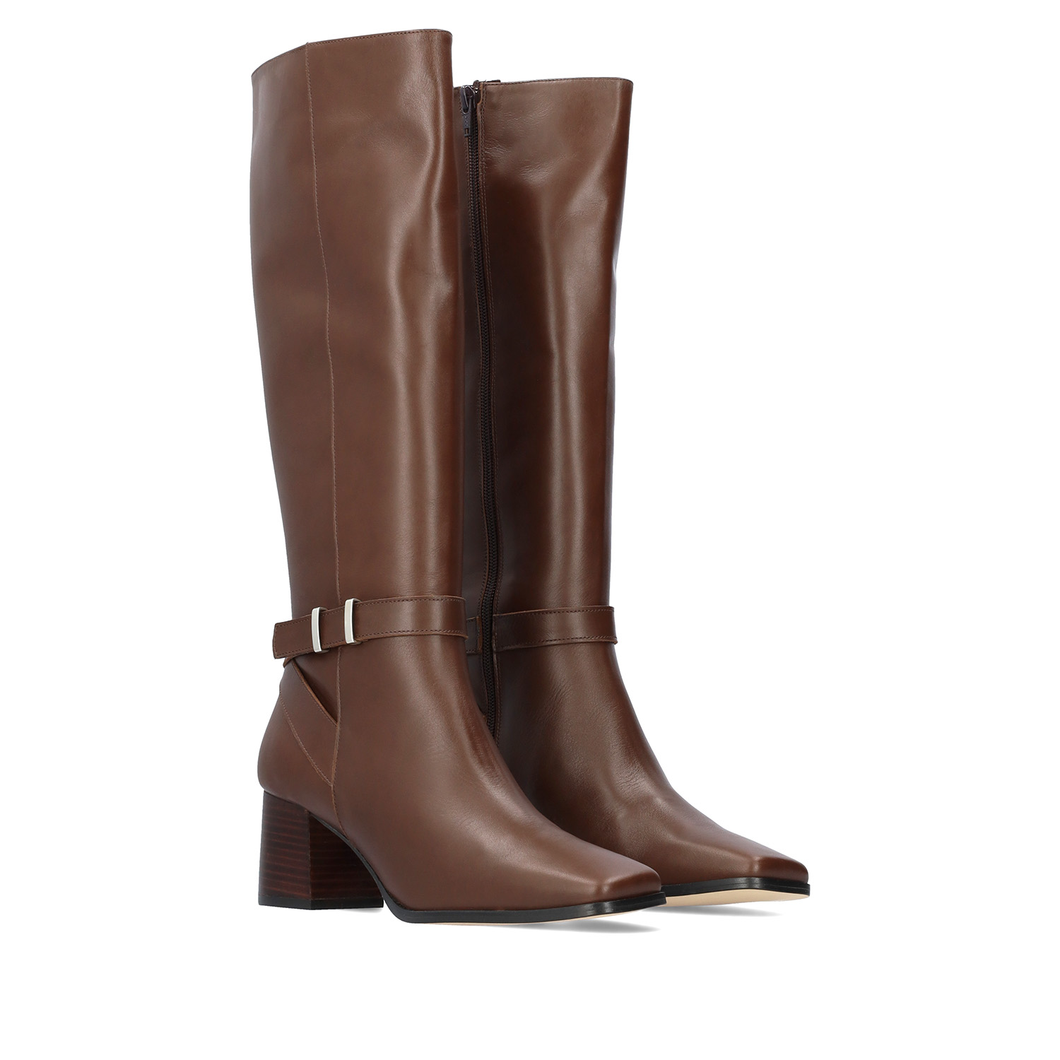 High boot in brown leather 