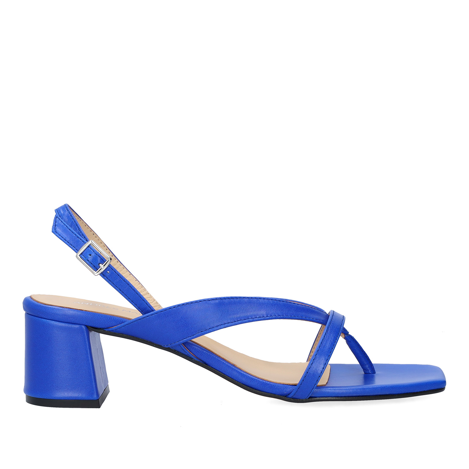 Heeled sandals in blue leather 