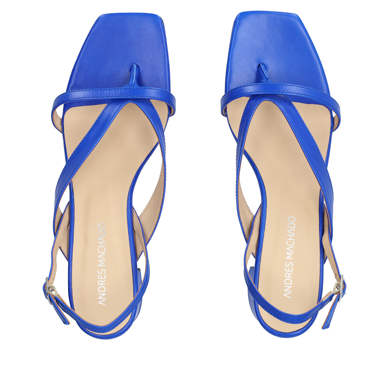 Heeled sandals in blue leather 