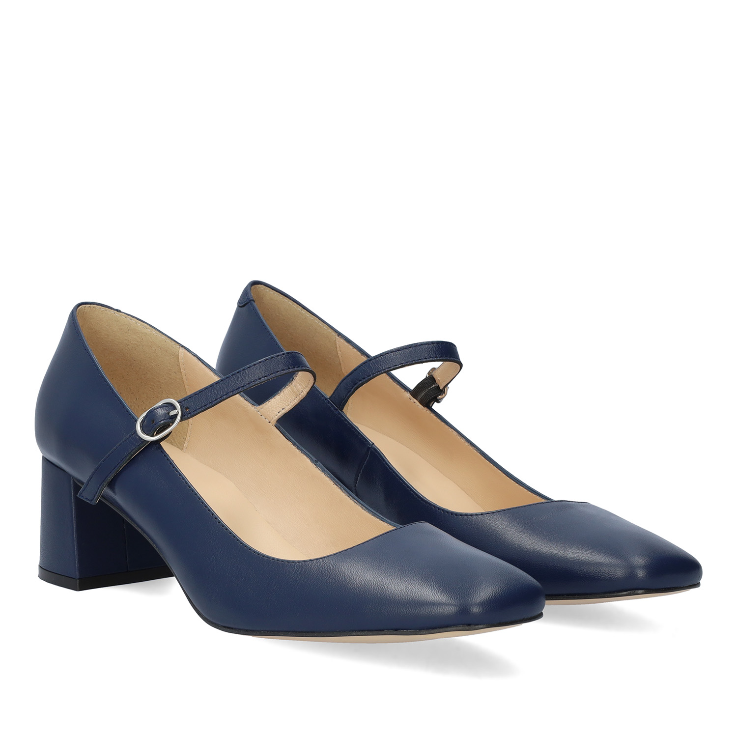 Leather heeled shoe in navy leather 