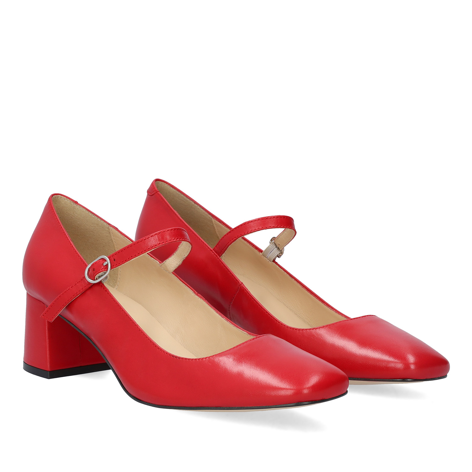 Zapato tacón en piel de color Rojo
