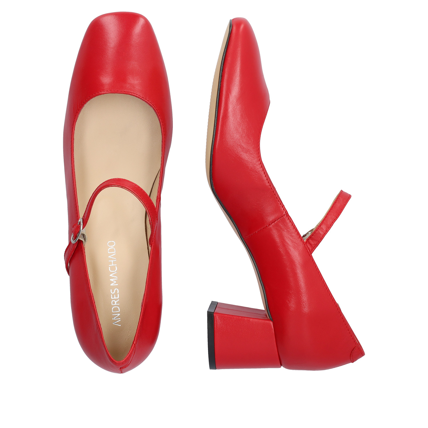 Leather heeled shoe in red leather 