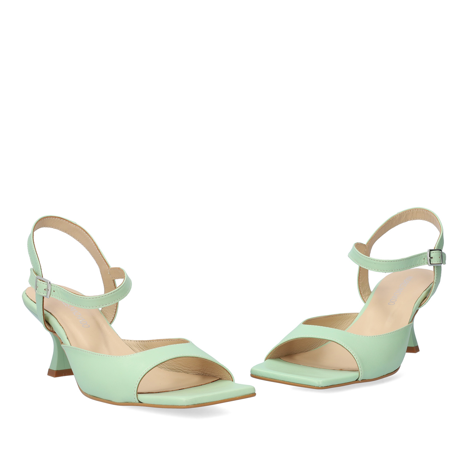 Green leather heeled sandals 