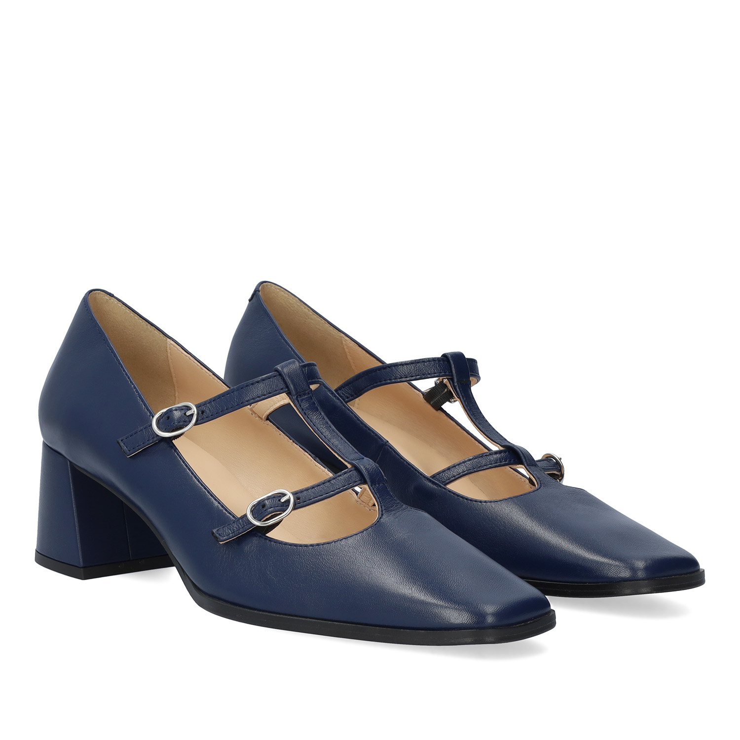 Court navy leather heeled shoes. 