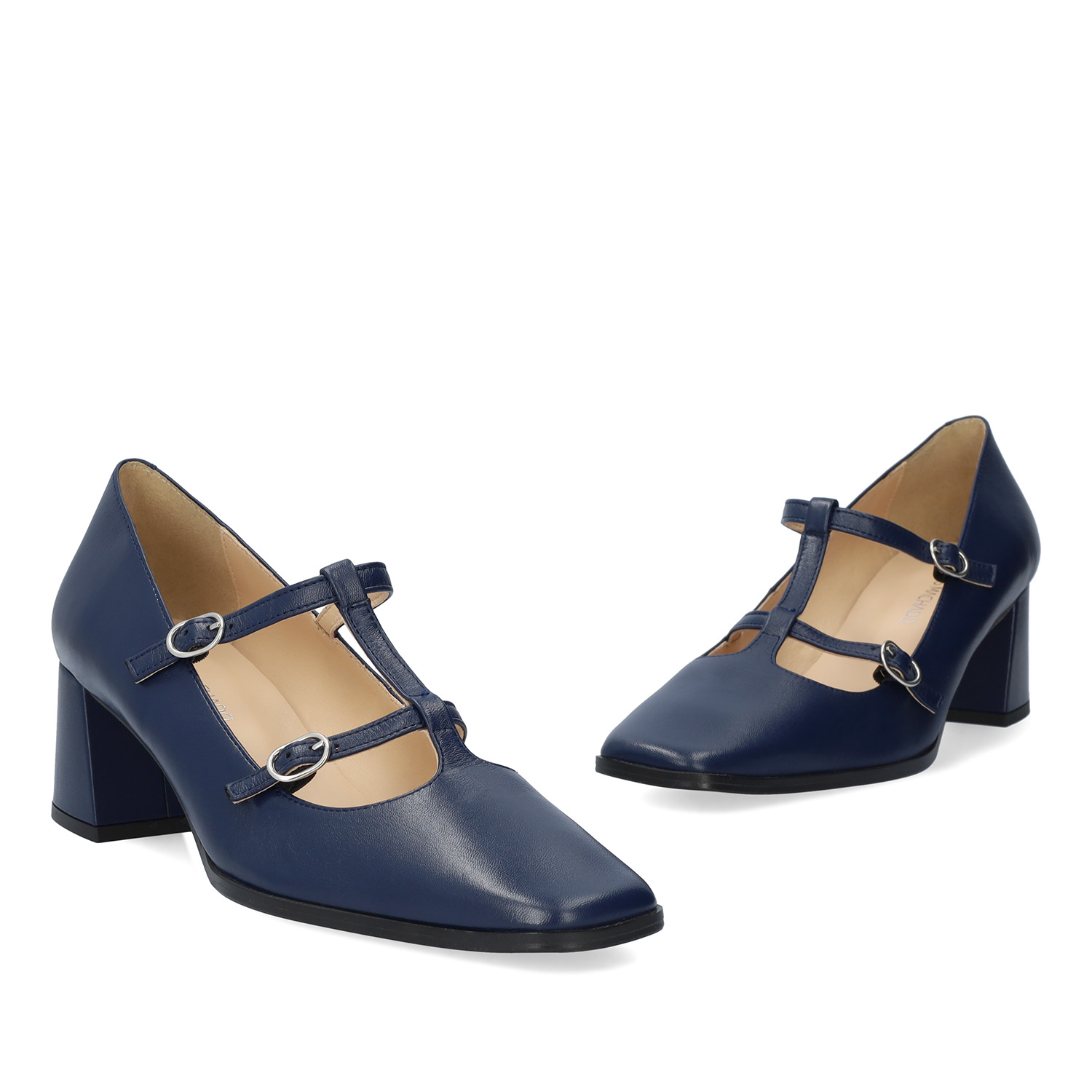 Court navy leather heeled shoes. 