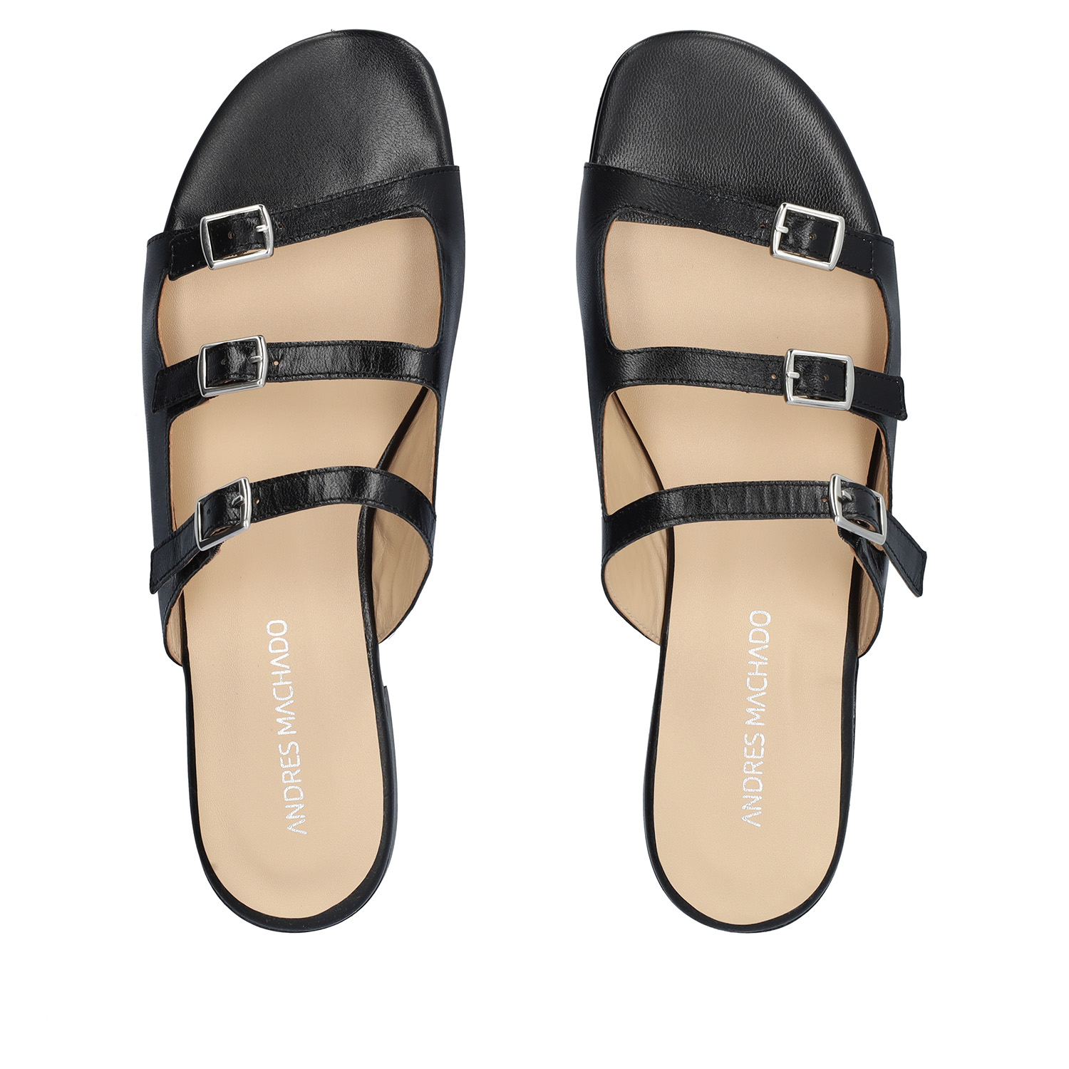 Sandale plate Noire en cuir 