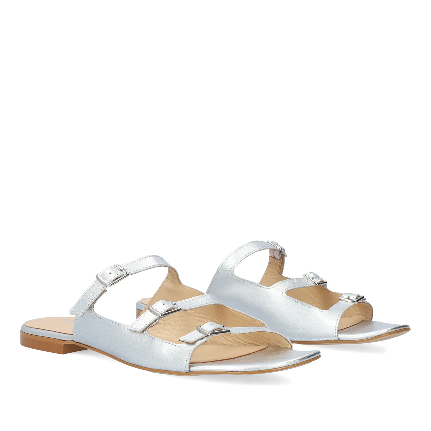 Silver leather flat sandals 