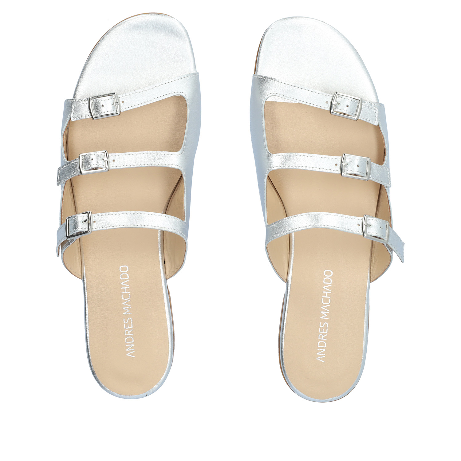 Silver leather flat sandals 