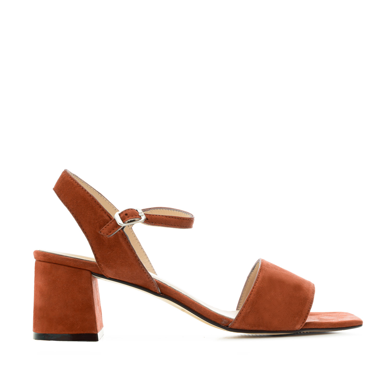 Block-heeled Sandals in Brick Red Suede Leather 