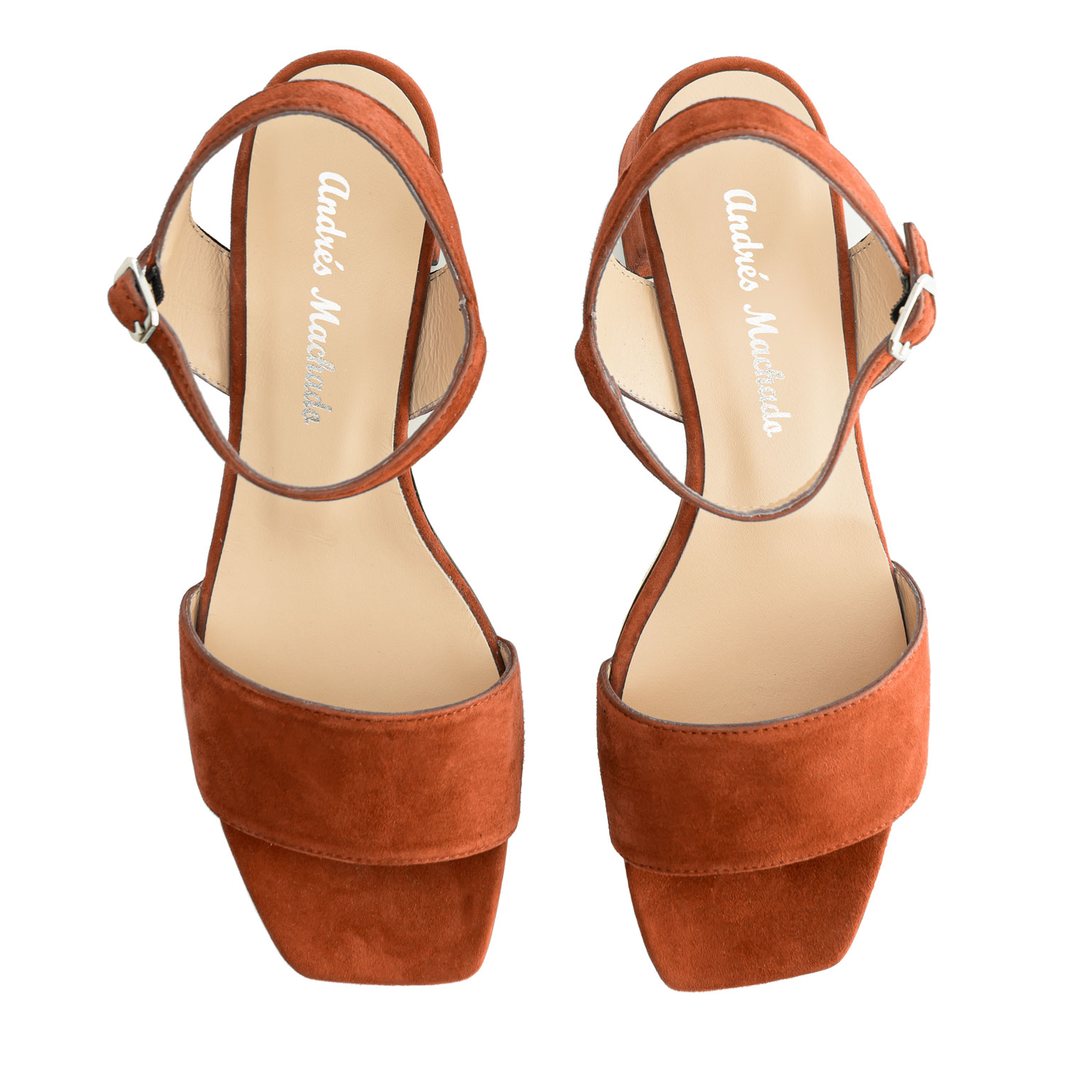 Block-heeled Sandals in Brick Red Suede Leather 